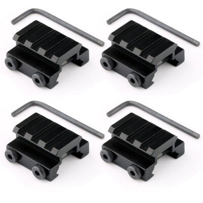 4Pcs Flat TOP 1/2 INCH 3 Slots Low Riser Block Scope Mount 20mm Picatinny Rail