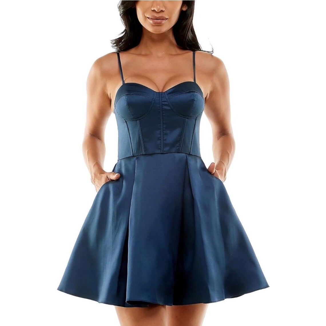 B. Darlin Women's Juniors Corset Seamed Mini Fit & Flare Dress Navy 3/4 New | eBay B. Darlin Women's Juniors Corset Seamed Mini Fit & Flare Dress Navy 3/4 New | eBay