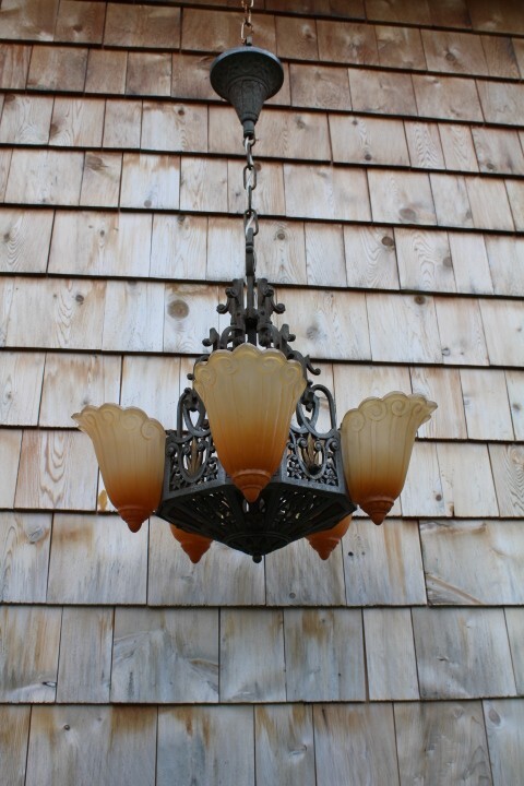 Antique Lincoln Art Deco Slip Shade Ceiling Light Fixture