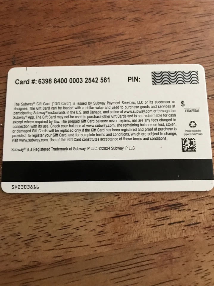 Subway Way Mom’s Gift Card No $ Value Collectible. Brand New Swiped No Scratched - Image 2 of 2