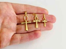 14K Solid Gold Egyptian Ankh Cross Charm Pendant - 14KY Gold Ankh Cross - PT0922