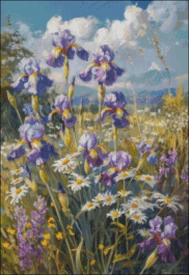 Irises and Oxeye Daisies - Counted Cross Stitch Kits Needlework Embroidery DIY