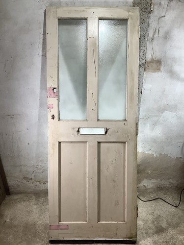 29 5/8"X 77 1/8" Old External Painted Sapele Four Front Door 2over2 - Picture 7 of 12