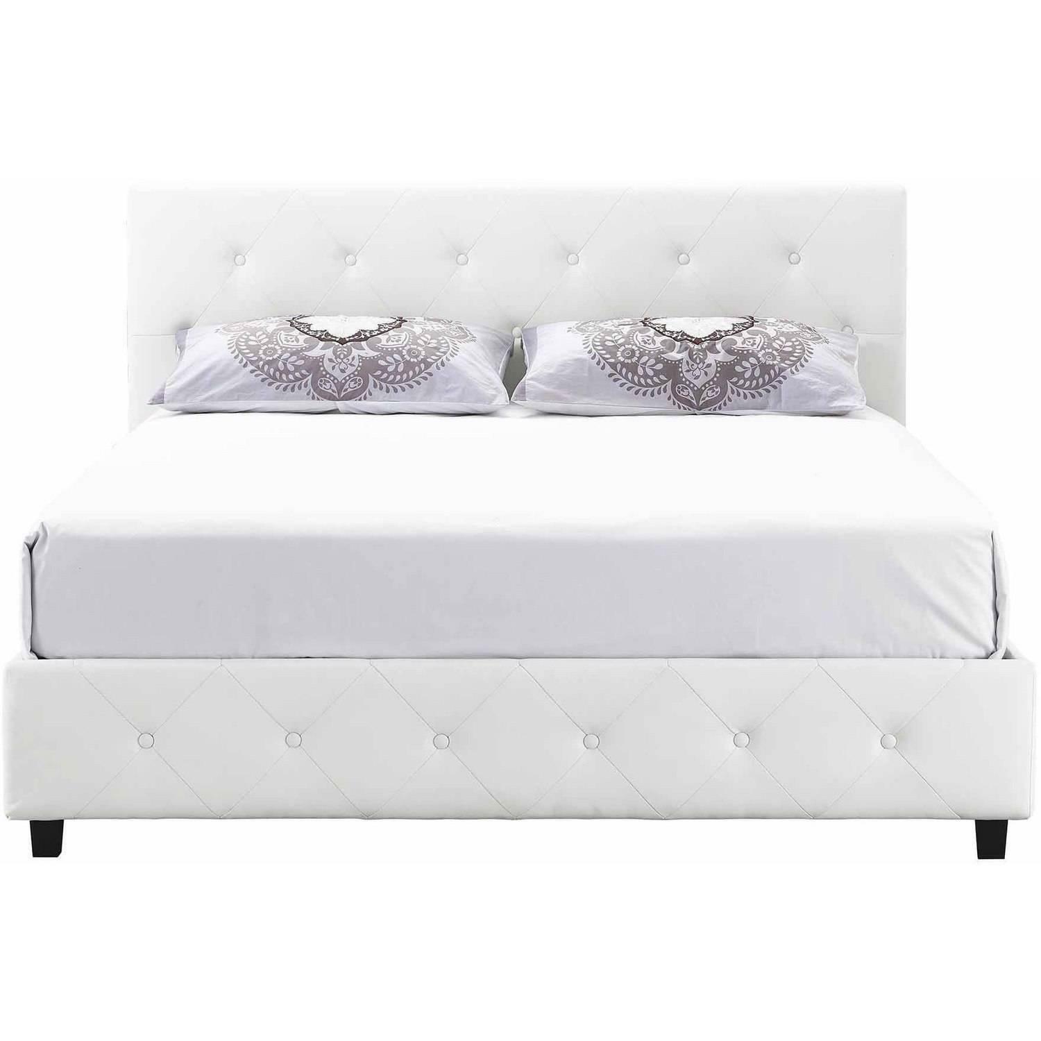 Dakota Upholstered Faux Leather Platform Bed Tufted Headboard Full Size White