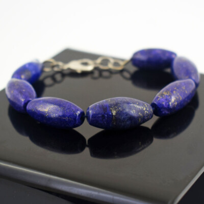 180 kt Erdabbau 6 Zoll lang blau Lapislazuli Perlen Damen Armband JK-40E348