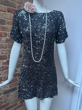 Wallis Vintage Grey Sequins Flapper Inspired Gatsby 1920s Tunic Size S