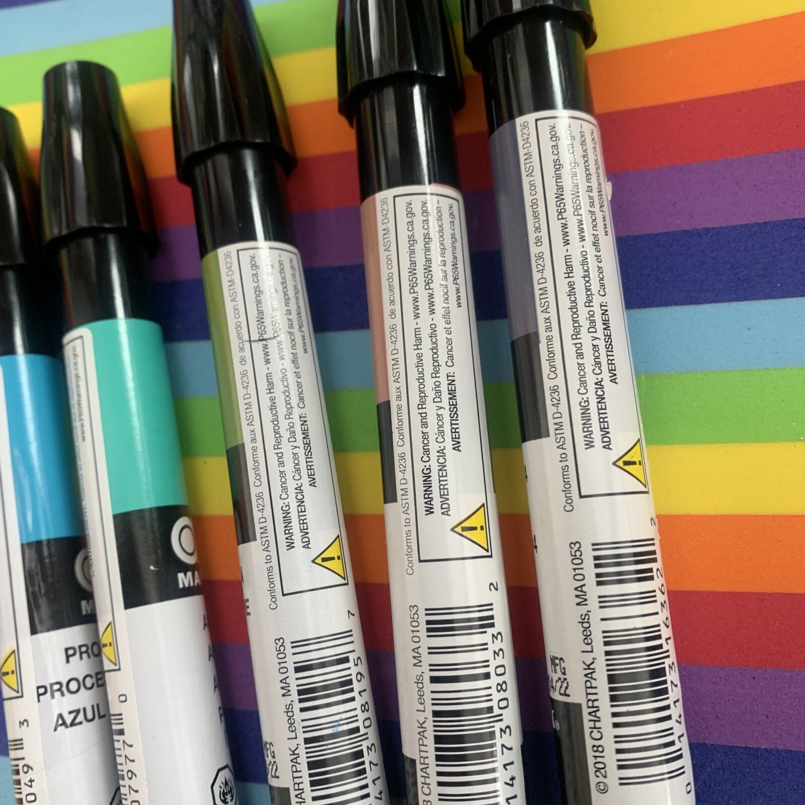 Chartpak Original AD Markers, Set Of 5 Colors Blue Aqua Chrome Green Sand Gray