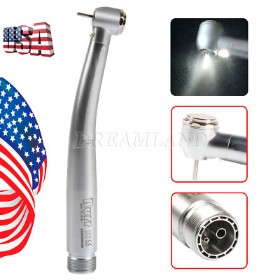 Dental LED Fiber Optic High Speed Handpiece - 4 Hole (Midwest), Push Button, Internal Spray, 350,000 RPM