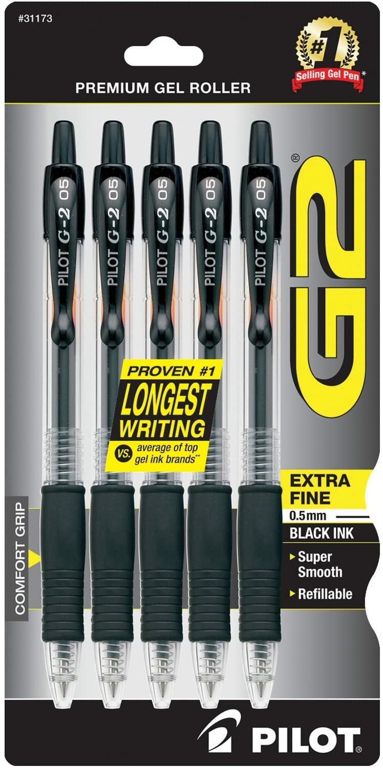 G2 Premium Refillable & Retractable Rolling Ball Gel Pens, Extra Fine Point, Bla