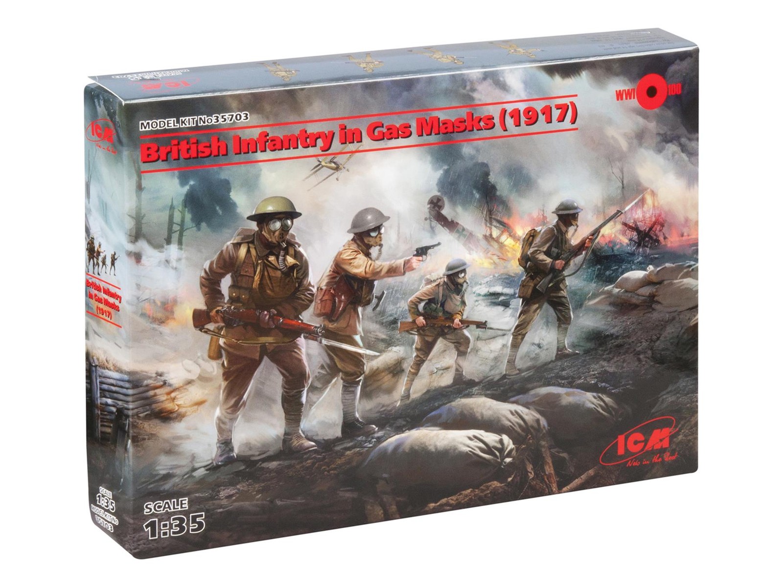 ICM 35703 British Infantry in Gas Masks (1917) 4 Figures 1:35 Scale Kit
