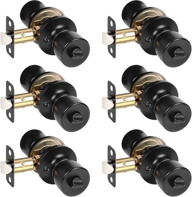 HOSOM 6 Pack Matte Black Door Knobs Interior Privacy Lock for Bedroom Bathroom