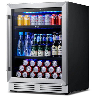 Yeego 24'' Beverage Refrigerator Cooler, 180 Cans With Glass Door,Shelves,Lights
