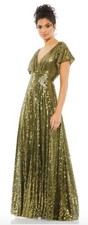 New Mac Duggal Green Sequined Butterfly Sleeve Wrap Over A Line Gown Size 4