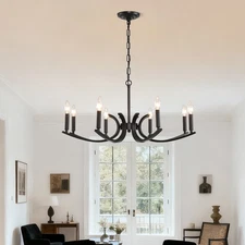 30'' Black Pendant 8 Lights Industrial Vintage Candle Chandelier Kitchen Fixture
