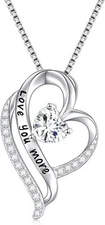 I Love You More Heart Necklace for Women Girls Sterling Silver CZ Pendant-USA