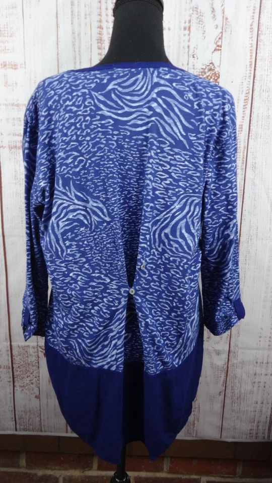 Fresh Produce Tunic Top Womens X-Large Mod Wife Cotton Long Sleeve Hi-Low Blue - Image 2 of 4
