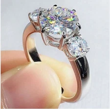 2.50Ct Round Lab-Created Diamond 3-Stone Engagement Promise Ring 14K White Gold