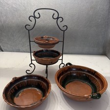 Set Of 4 Beautiful Handmade Mexican Terracotta Pottery Serving Bowls