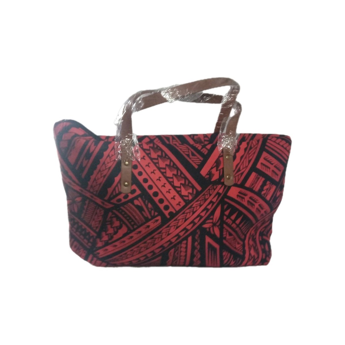 Polynesian Hawaiian Maori Print Tote Red & Black Neoprene Handbag View 2