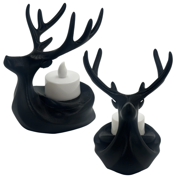 Teelichthalter Rentier Kopf LED Teelicht Weihnachtsdeko Figur Schwarz 12Cm-image