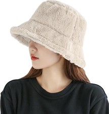 Women Men Faux Fur Winter Bucket Hat, Fuzzy Warm Hat Women's Furry Fisherman Ca