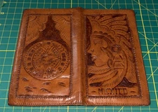 Vtg Hand Tooled Leather Wallet Checkbook Cover /Wallet Mexico