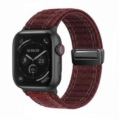 Smartwatch Armband für Apple Watch Series 5 44mm Textil Magnetverschluss Weinrot