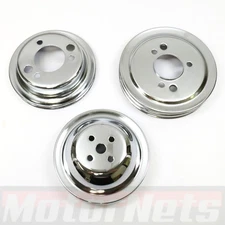 BBC SWP Crankshaft A/C Pulley Set 2 Groove Big Block Chevy 396 427 454 Chrome 
