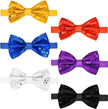 6 Pcs Men's Pre Tied Sequin Bow Ties Double Layer Tux Bowtie with Adjustable Str