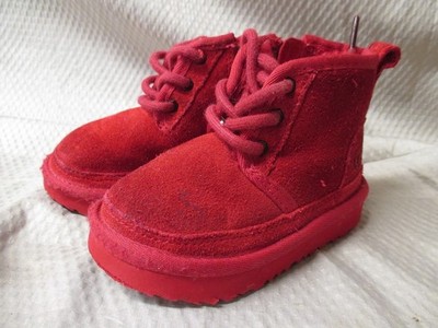 UGG Neumel II 1017320K Kids Red Lace-Up Round Toe Ankle Chukka Boots Size 6C