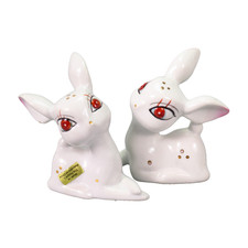 Vintage Anthropomorphic Deer Figurine Fawn Big Eye Kitschy White Baby Doe 1950s