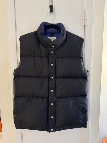 Crescent Down Works Puffer Vest Sz Large Nylon Black Made in USA Zipper And Snap
