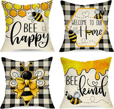 Summer Bumble Bee Happy Bee Kind Decorative Throw Pillow Covers 18 X 18 Set of 4