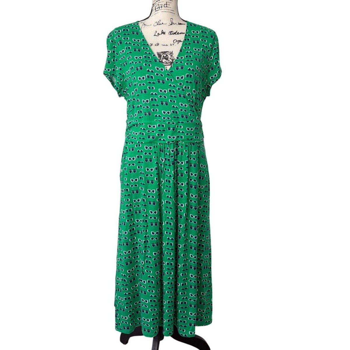 Boden Green Womens Size 14 Long Midi Dress Short Sleeves Faux-Wrap Fun  Sunglass | eBay