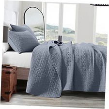 Quilt Set Queen Size Classic Geometric Spots Stitched Full/Queen Denim Blue