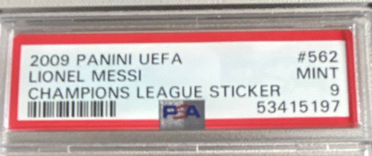 Panini 2009-10 UEFA Champions League Messi #562 PSA 9 Sticker Cert 53415197 view 3