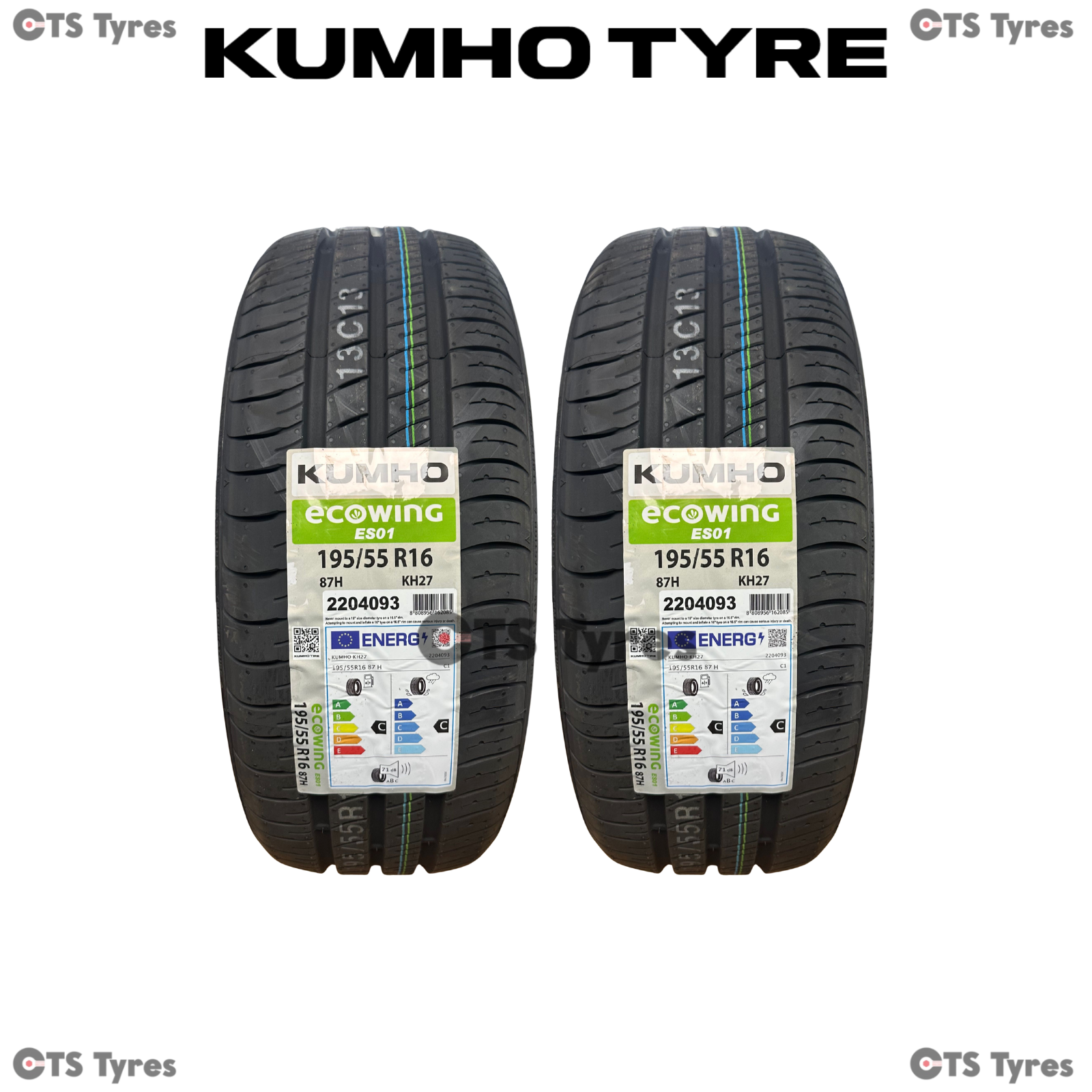 2 X 195/55R16 Kumho Ecowing ES01 KH27 87H NEW *CHEAP QUALITY TYRES* 195 55 16