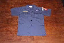 Boy Scouts of America BSA Youth Shirt Blue Medium Sewn Patches Short Sleeve