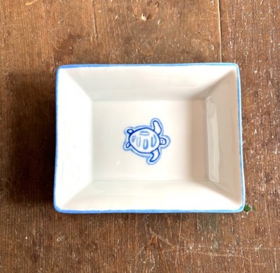 Limoges Frankreich handbemalt blau & weiß Schildkröte Seife/Schmuckschale signiert
