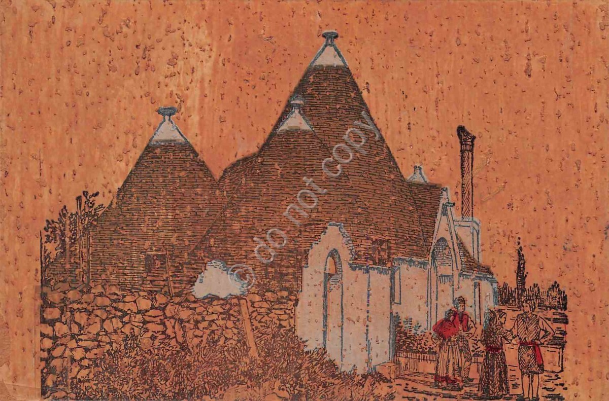 Cartolina in sughero viaggiata 1976 Alberobello