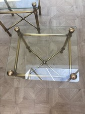 Vintage Brass & Glass Side Tables Pair | MCM Hollywood Regency