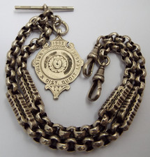 BEAUTFUL RARE FANCY LINK ANTIQUE c1885 STERLING SILVER DOUBLE ALBERT WATCH CHAIN