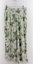 Tahari Womens Floral Green White Wide Leg Hi Rise Elastic Palazzo Pants Size L