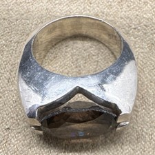 Sterling Silver 925 Ring with Smoky Quartz Oval Faceted Gemstone