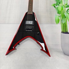 US Custom 6-String Flying V Electric Guitar - Gloss Black Finish Red Binding