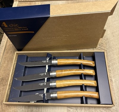 OPINEL Chic Table Knives Olive Wood Handle 4  Stainless Steel Blade Set of 4 NIB