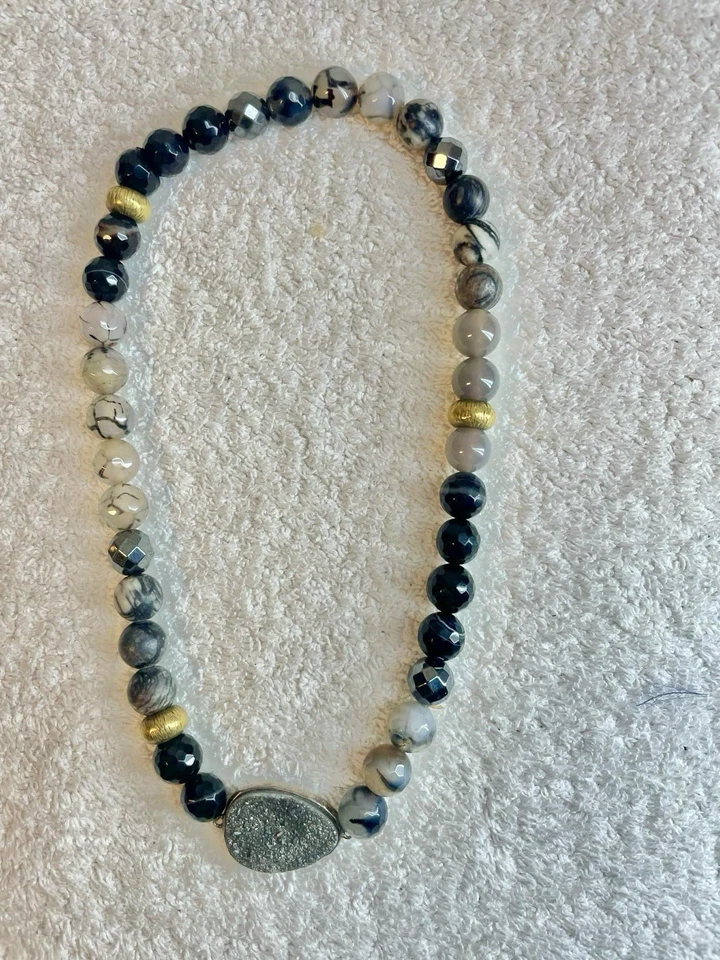 "Collar SILPADA 32"" ágata plateada ODA A GEODA, 16"" doble elástico" Foto 2 de 4