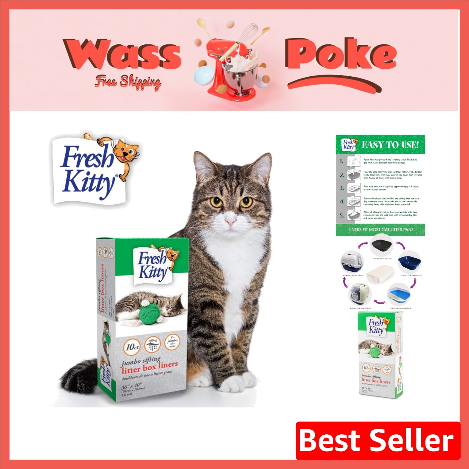 Heavy-Duty 10-Count Sifting Liner Bags for Jumbo Cat Litter 