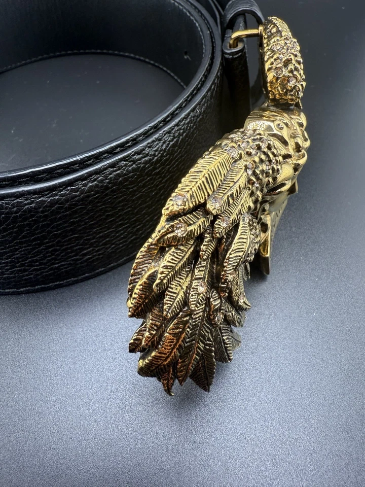 Cinturón Versace Medusa Cabeza de León Alado Cuero Negro Hebilla Dorada Talla 105/42 Foto 3 de 4