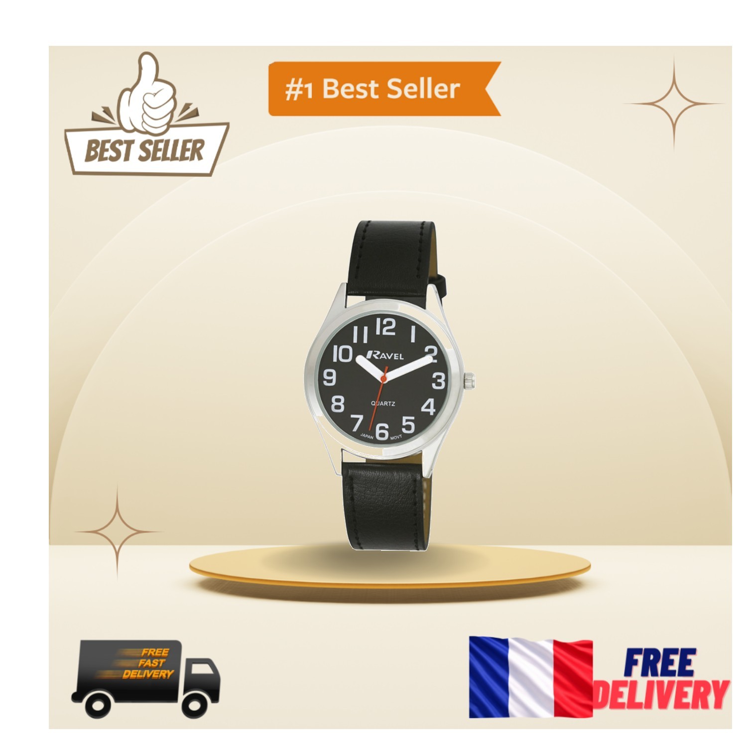 Montre femme à gros chiffres cadeau idéal senior avec bracelet noir confort